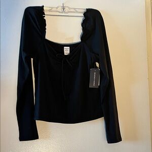 Melrose and Market Black Ruffle Long Sleeve Blouse